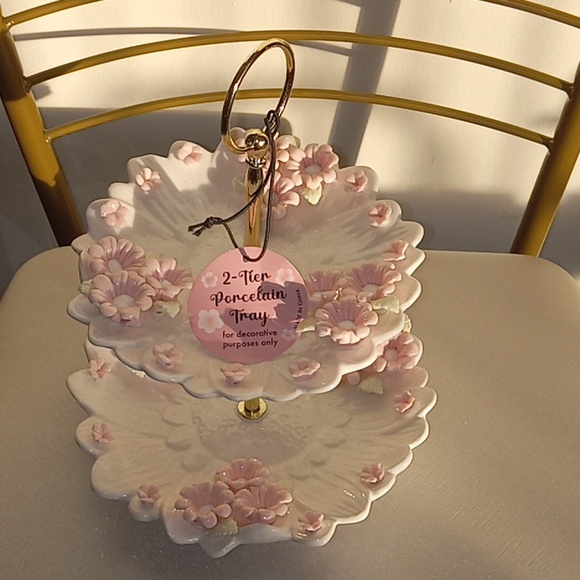 Other - New!Viral Floral 2- Tier Porcelain Tray